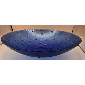 Vintage Bowl Cobalt Blue Raised Dot Textured Bubbles Large 14.5" Wide  MCM 50's